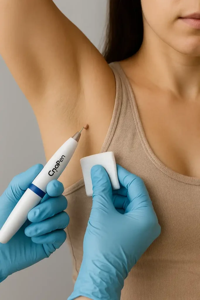 woman having cryopen to remove underarm skin tags West Ham