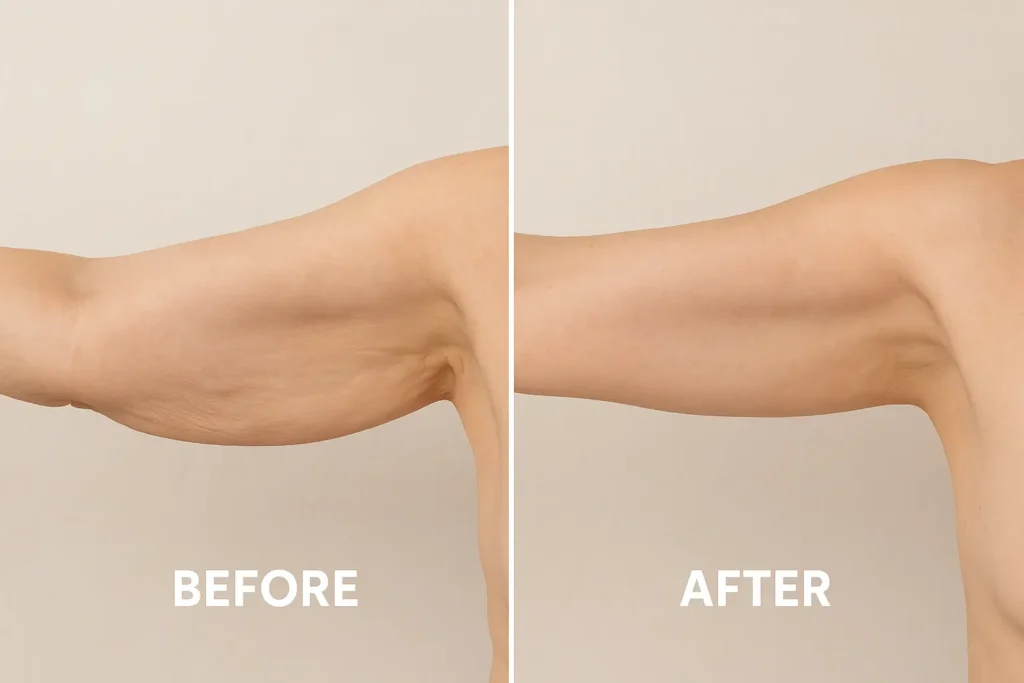 Picture of LA LIPO West Ham before and after results of skin tightening treatment on the upper arms.
